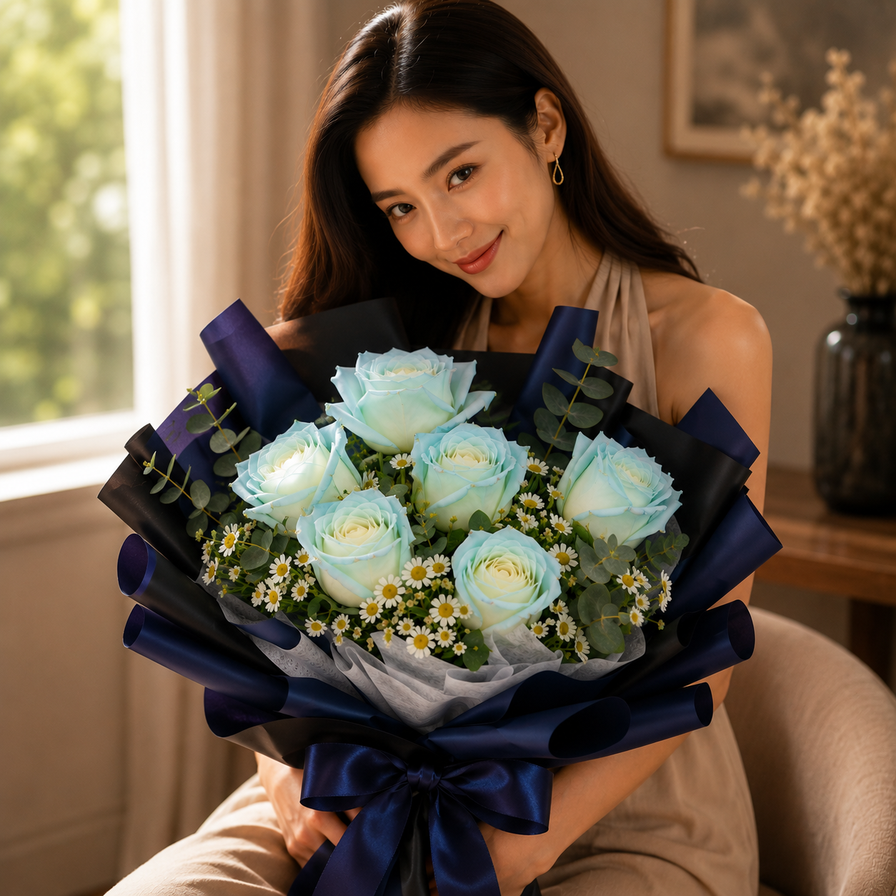 Winter Azure (Roses, Chamomile) | Fresh Bouquet