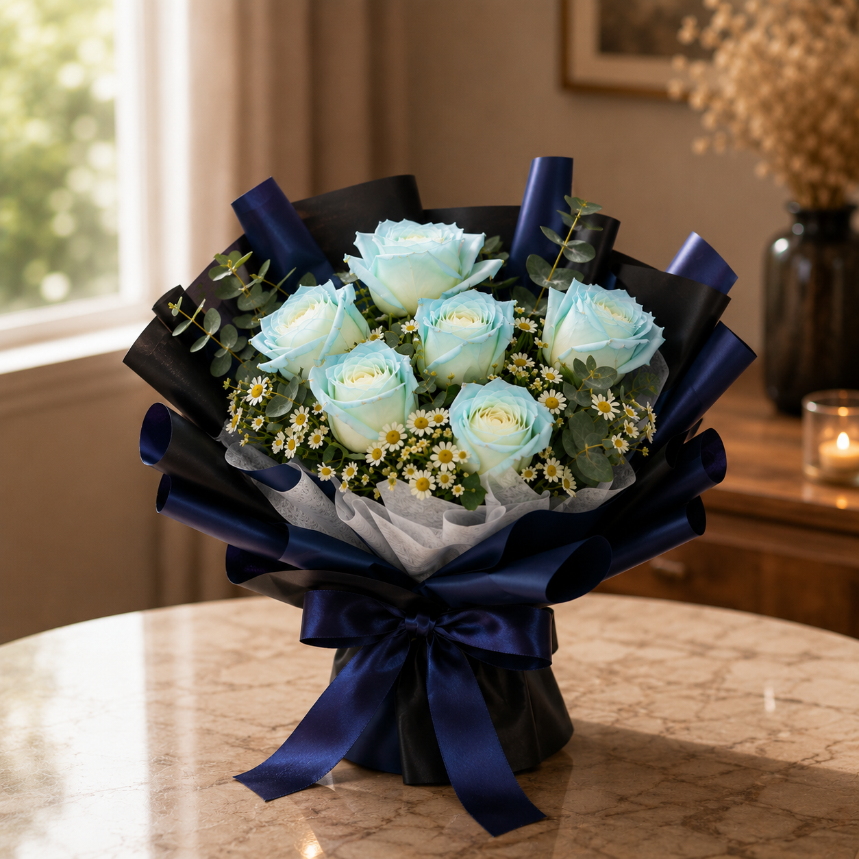 Winter Azure (Roses, Chamomile) | Fresh Bouquet