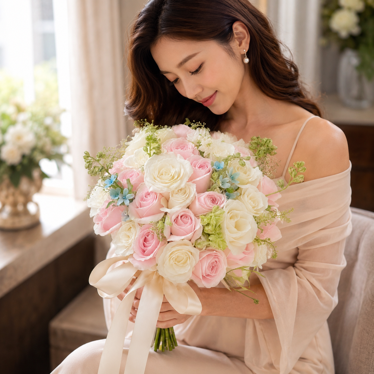 Peony Dusk (Roses, Forget-me-nots) | Fresh Bouquet
