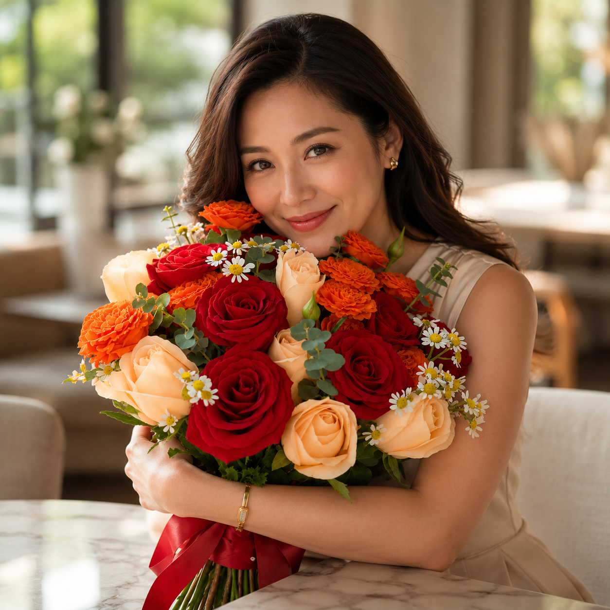 Flame Sonata (Roses, Chamomile) | Flower Bouquet