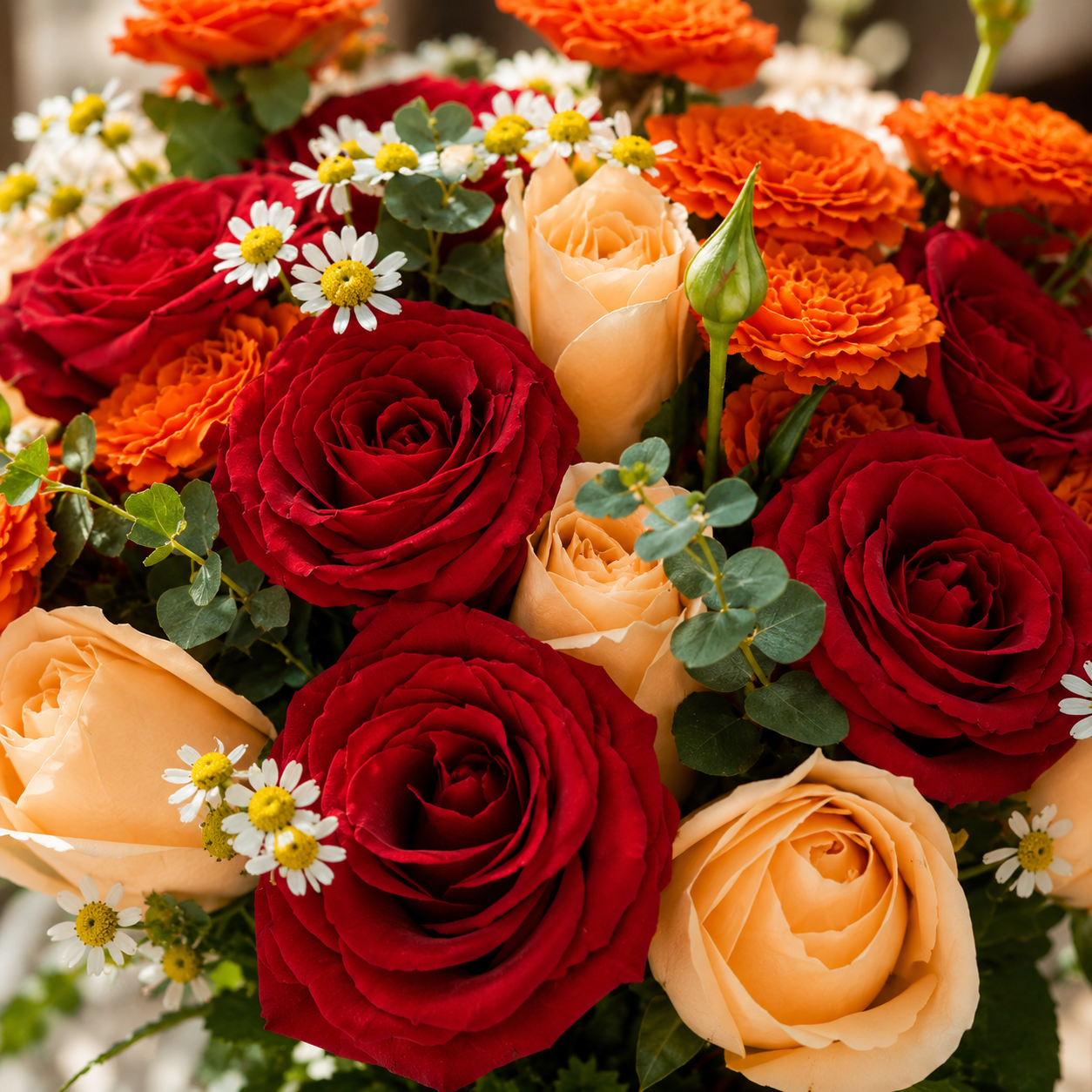 Flame Sonata (Roses, Chamomile) | Flower Bouquet