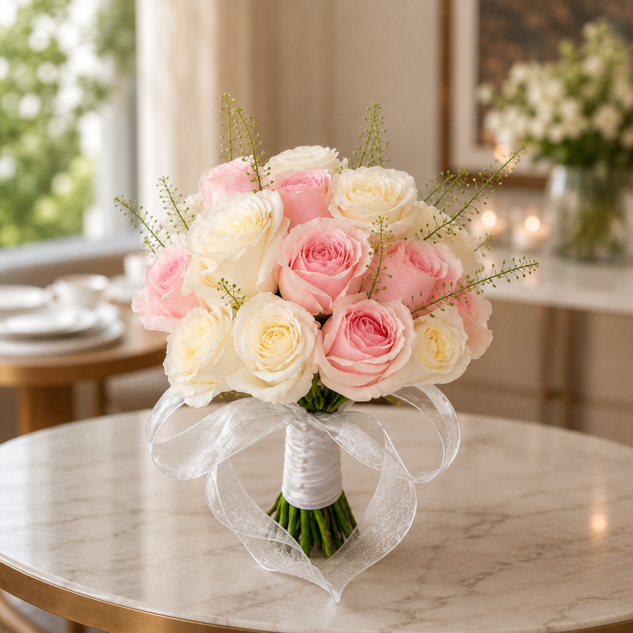 Blushing Fable (White Roses, Pink Roses) | Fresh Bouquet