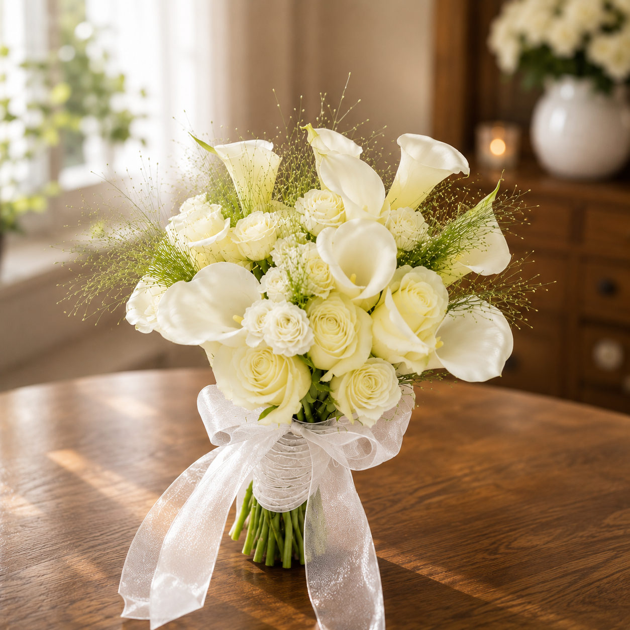 Snowleaf Grace (Calla Lilies, Roses) | Fresh Flower Bouquet
