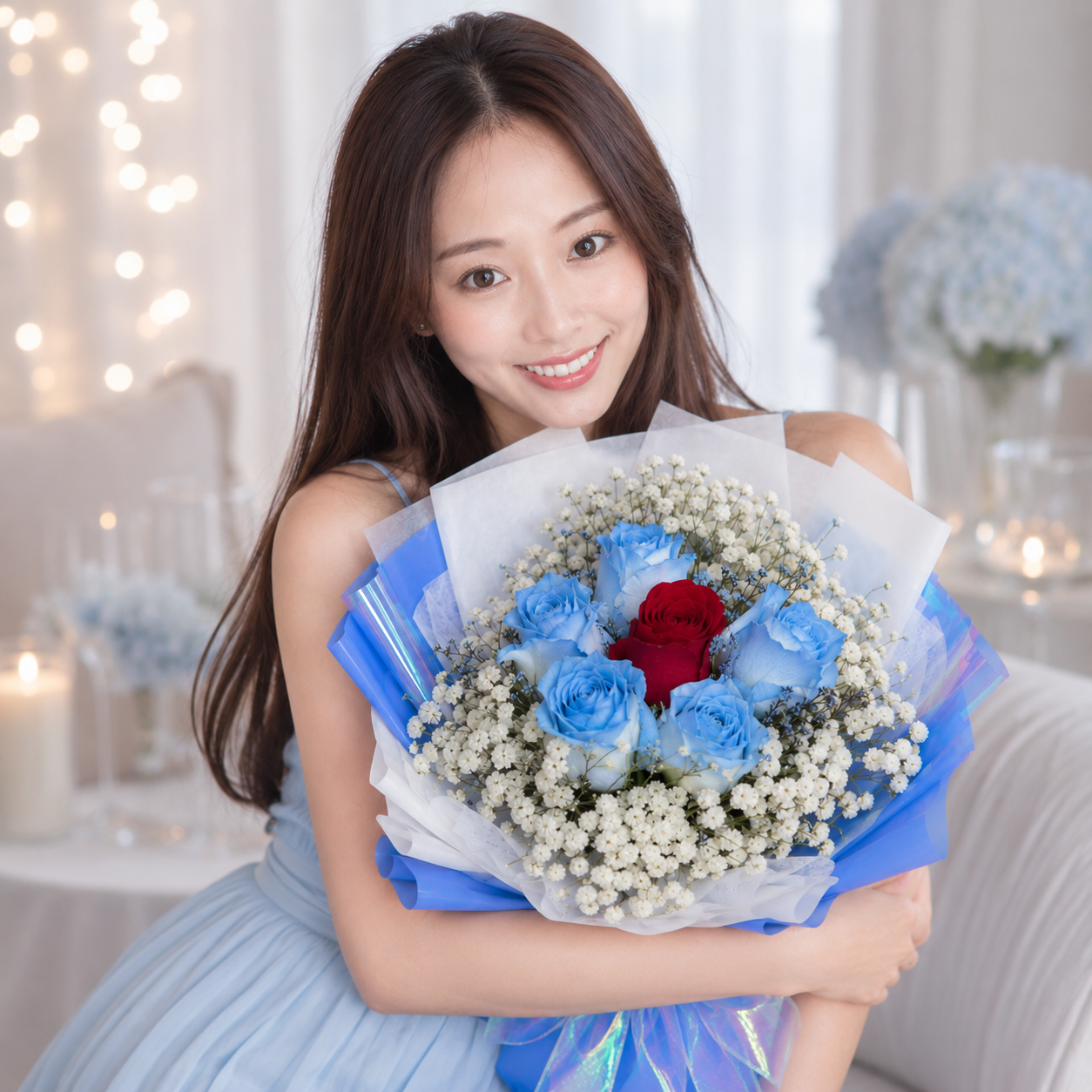 Azure Embrace (Rose, Baby's Breath) | CNY Flowers