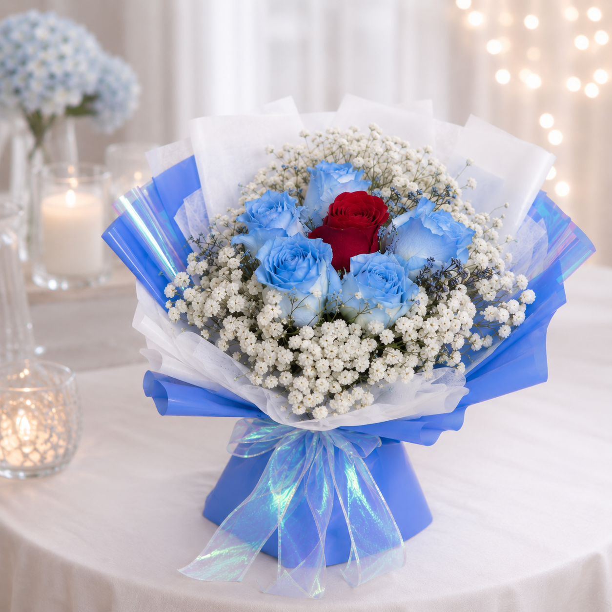 Azure Embrace (Rose, Baby's Breath) | CNY Flowers
