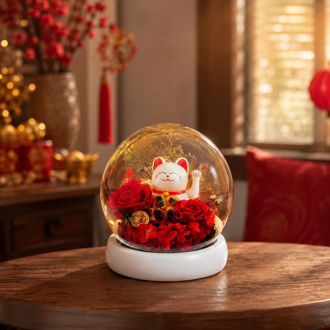 Golden Luck Globe (Red Roses) | CNY Flowers