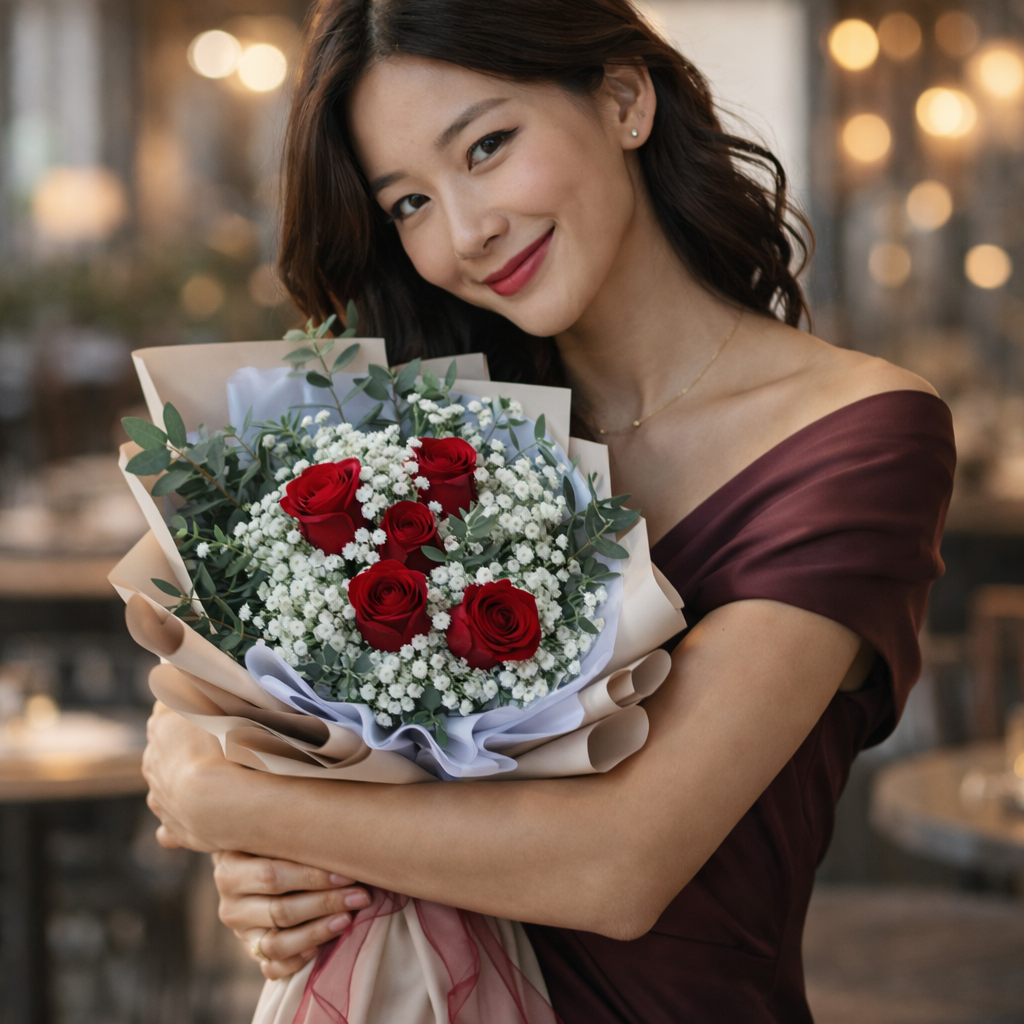 Crimson Embrace (Roses, Baby's Breath) | Fresh Bouquet