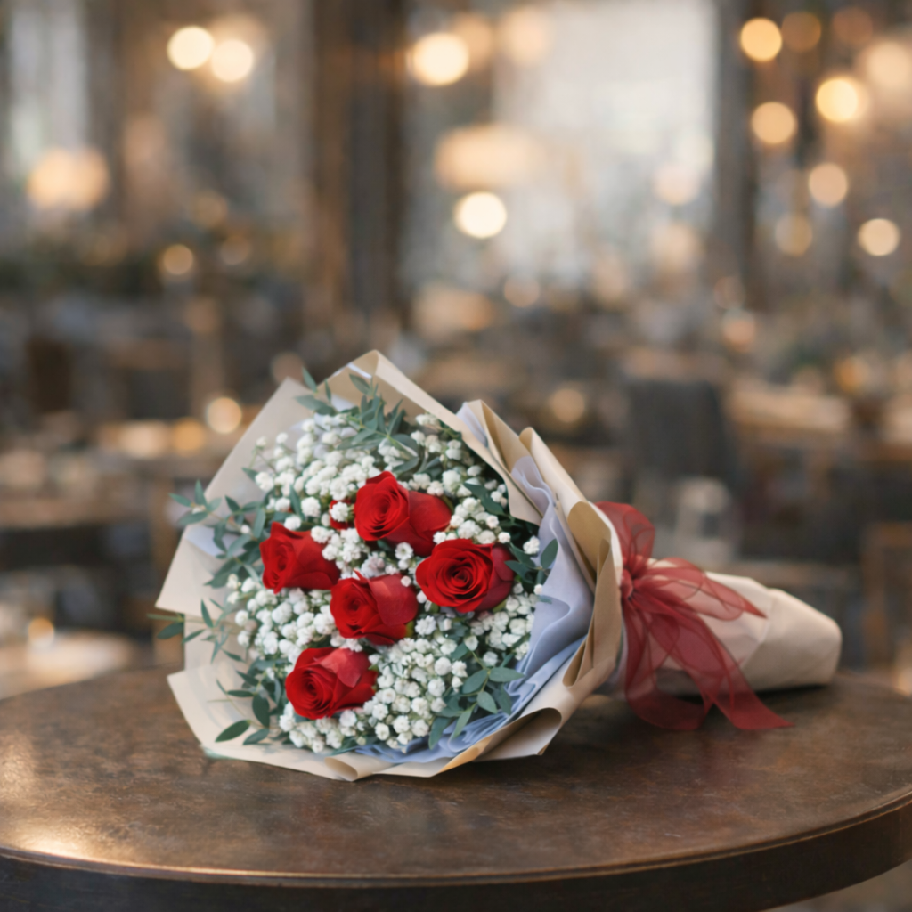 Crimson Embrace (Roses, Baby's Breath) | Fresh Bouquet