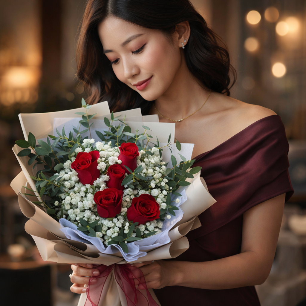 Crimson Embrace (Roses, Baby's Breath) | Fresh Bouquet