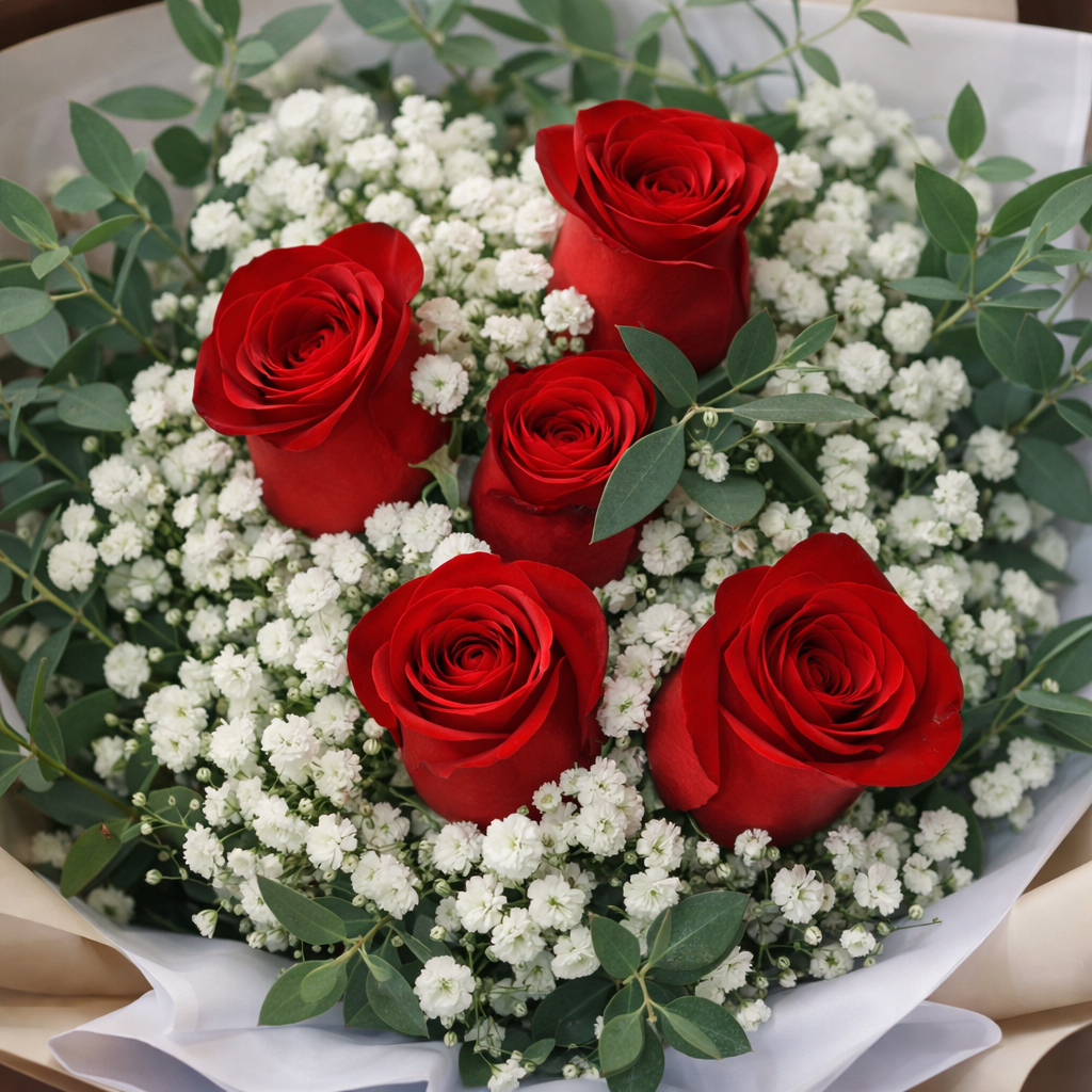 Crimson Embrace (Roses, Baby's Breath) | Fresh Bouquet