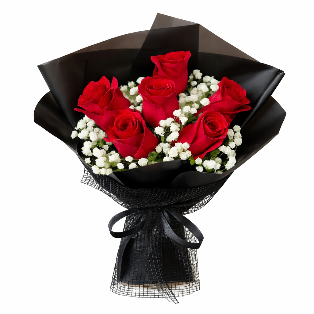 Crimson Note (Roses, Baby's Breath) | Flower Bouquet