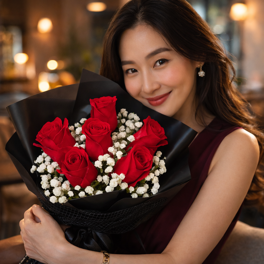 Crimson Note (Roses, Baby's Breath) | Flower Bouquet