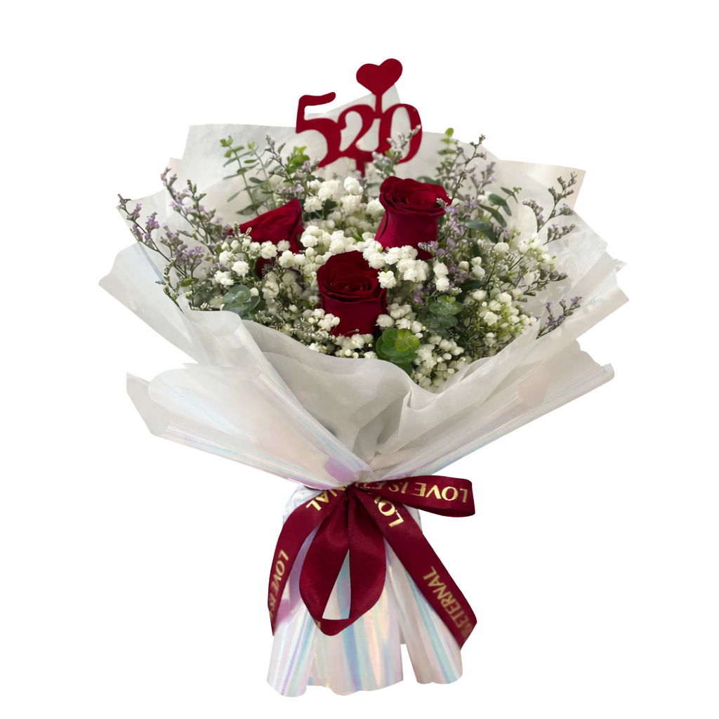 Crimson Sway (Roses, Baby's Breath, Lavender) | Fresh Flower Bouquet