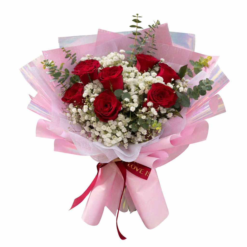 Crimson Whispers (Roses, Baby's Breath) | Fresh Bouquet