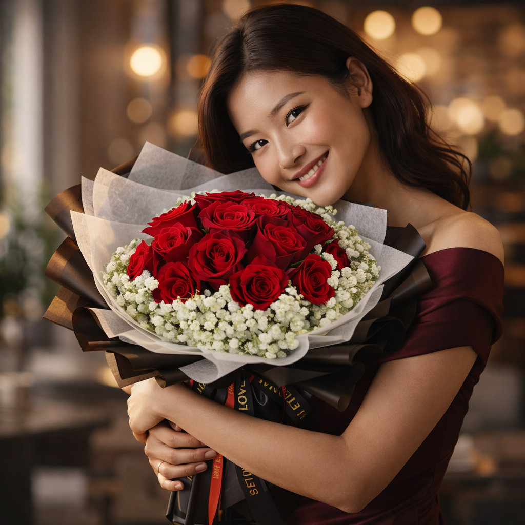 Crimson Encore (Roses, Baby's Breath) | Fresh Flower Bouquet