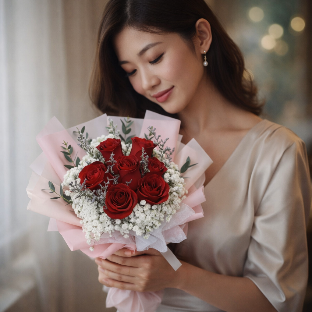 Crimson Waltz (Roses, Baby's Breath, Lavender) | Flower Bouquet