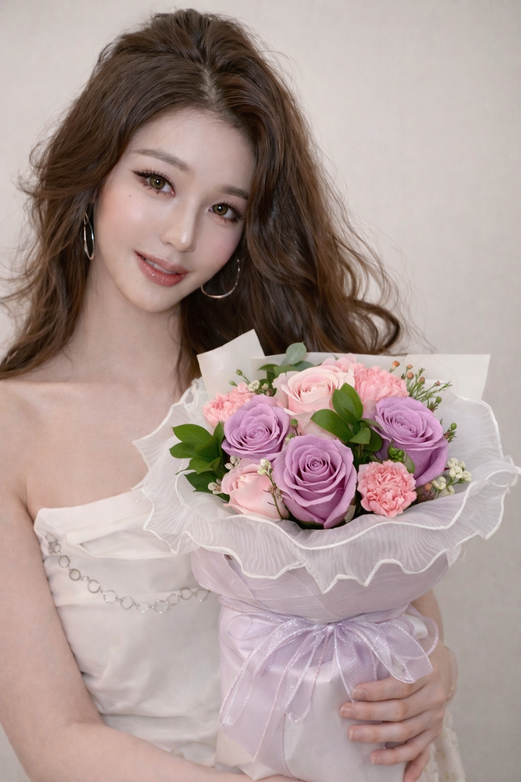 Lavender Blush Poise (Purple Roses, Carnations) | Fresh Flowers