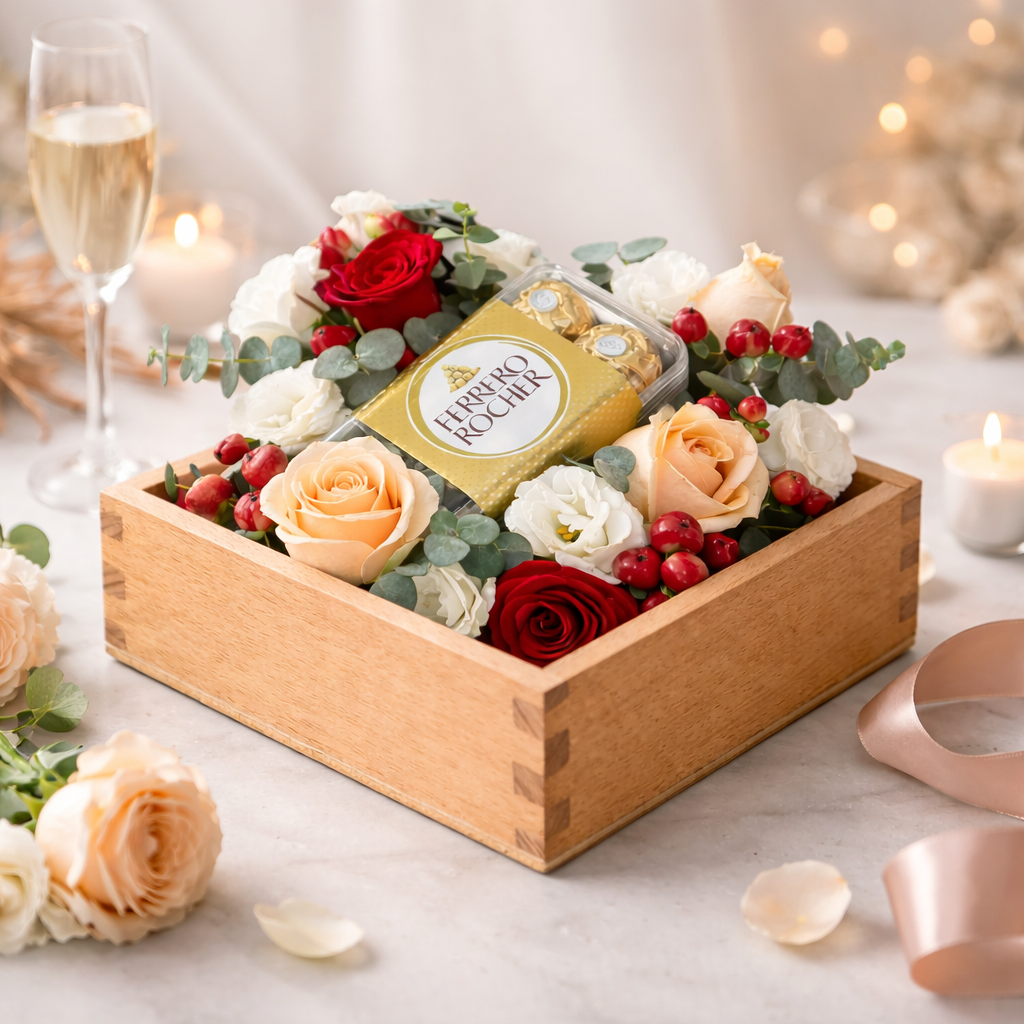 Golden Indulgence (Roses, Hypericum Berries) | Chocolate Bouquet