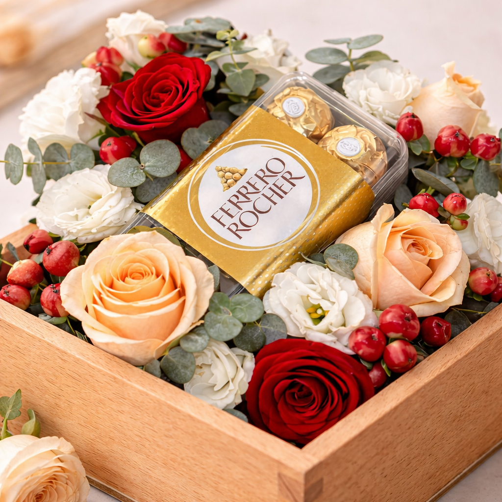Golden Indulgence (Roses, Hypericum Berries) | Chocolate Bouquet