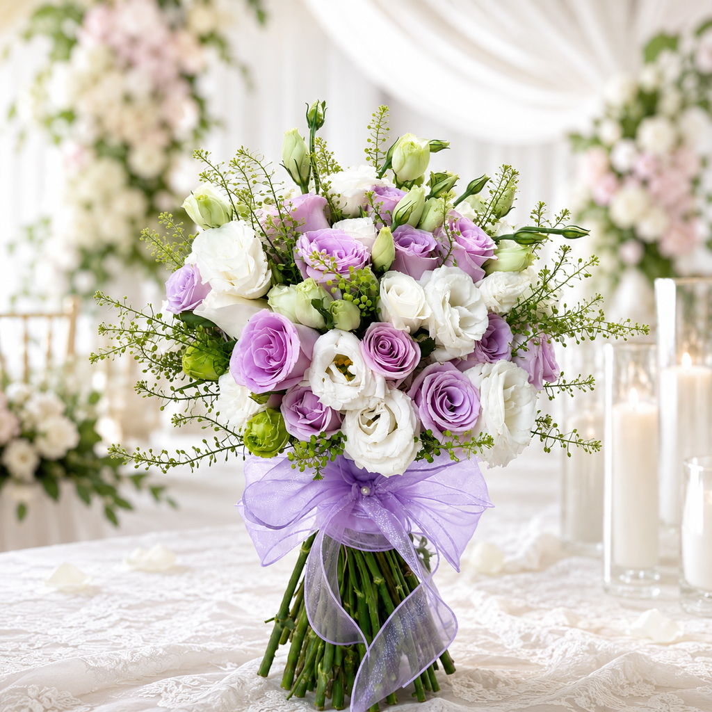 Lavender Vows (Lilac Roses, Lisianthus) | Fresh Bridal Bouquet