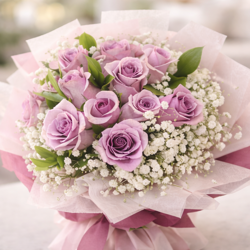 Lavender Reverie (Roses, Baby's Breath) | Flower Bouquet