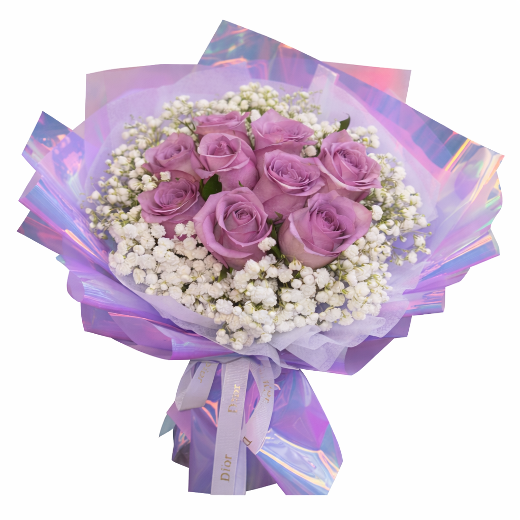 Lilac Bliss (Roses, Baby's Breath) | Fresh Flower Bouquet
