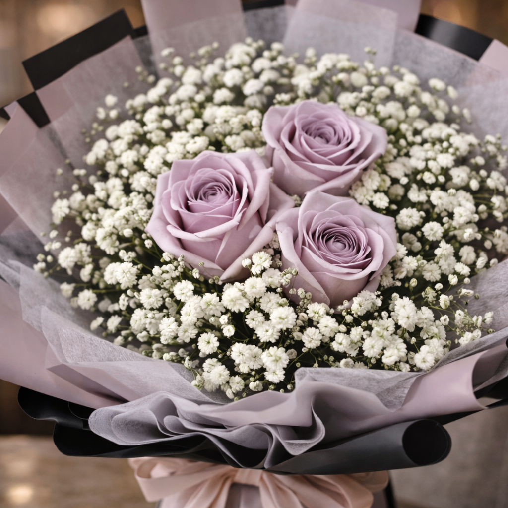 Lilac Overture (Roses, Baby's Breath) | Flower Bouquet