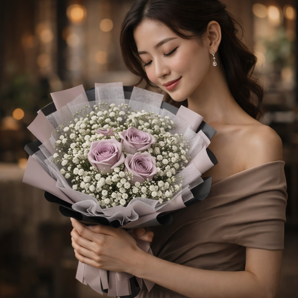 Lilac Overture (Roses, Baby's Breath) | Flower Bouquet