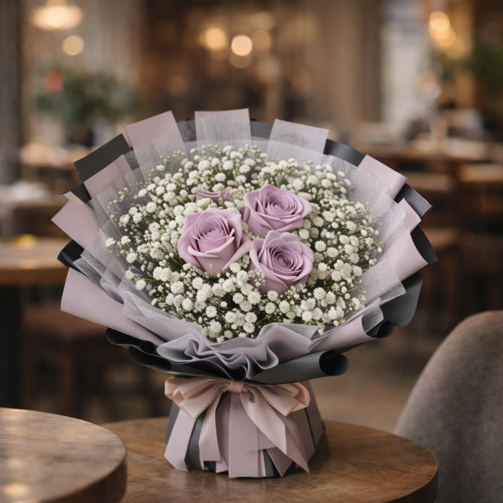 Lilac Overture (Roses, Baby's Breath) | Flower Bouquet