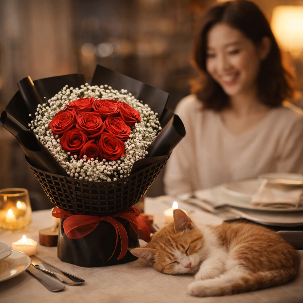 Midnight Devotion (Roses, Baby's Breath) | Fresh Flower Bouquet