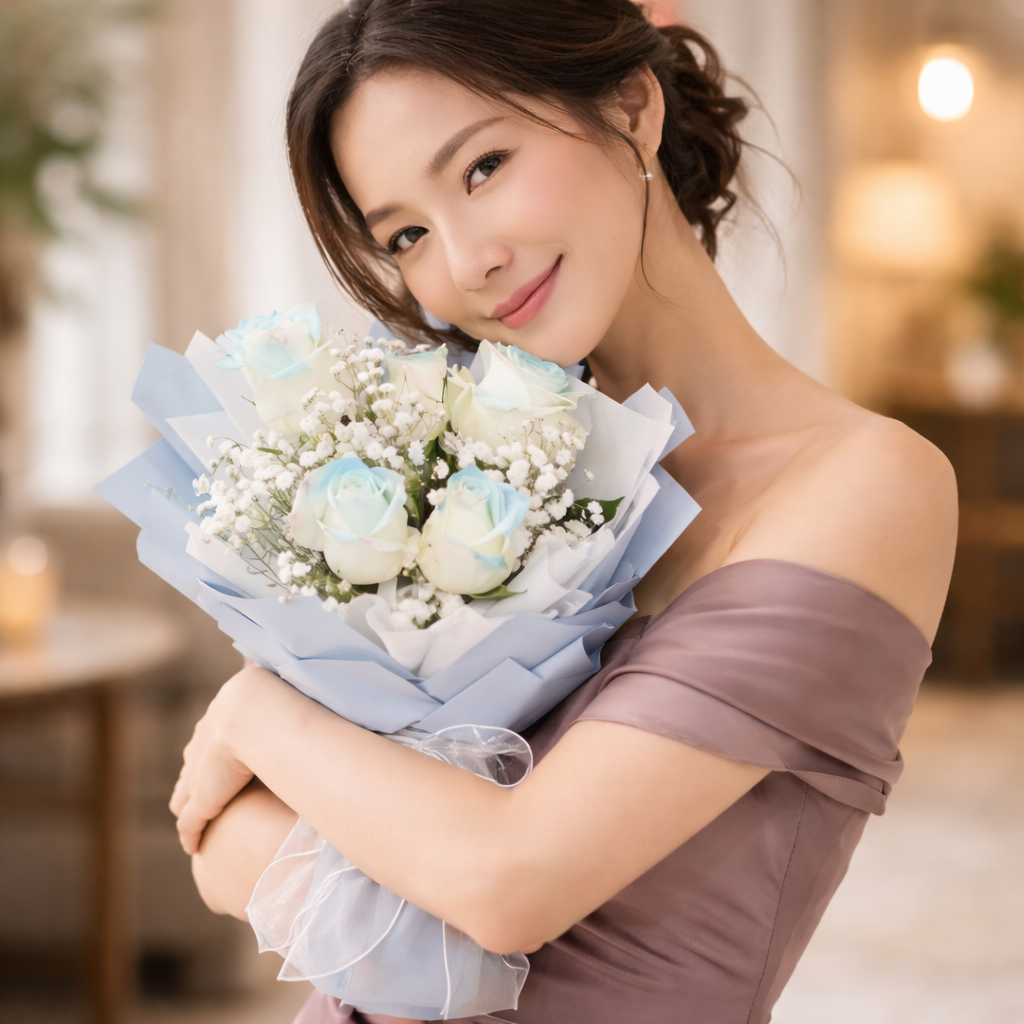 Misty Reverie (Roses, Baby's Breath) | Fresh Flower Bouquet