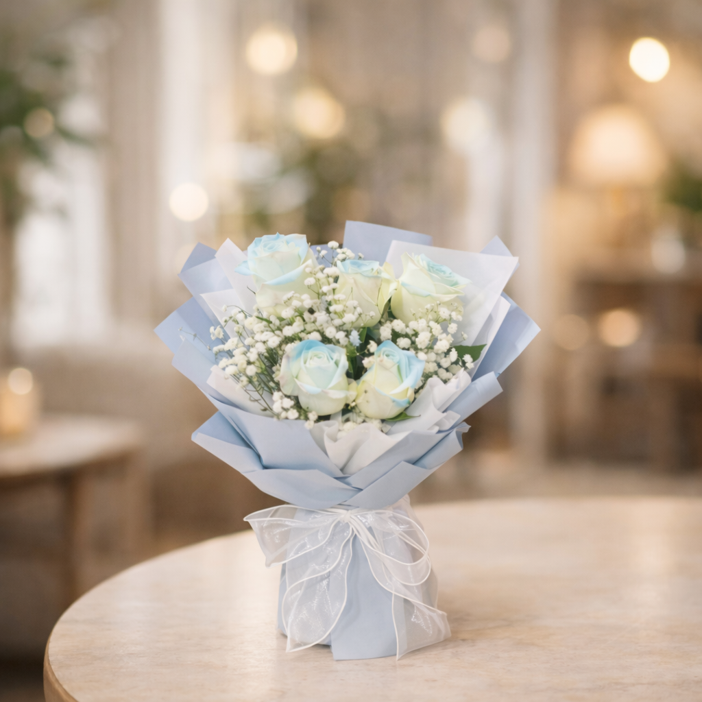 Misty Reverie (Roses, Baby's Breath) | Fresh Flower Bouquet