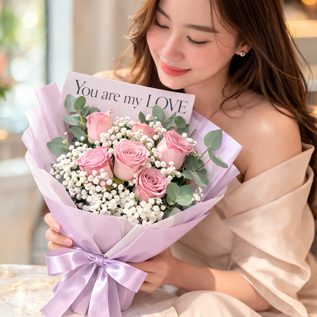 Mocha Drift (Roses, Baby's Breath) | Flower Bouquet