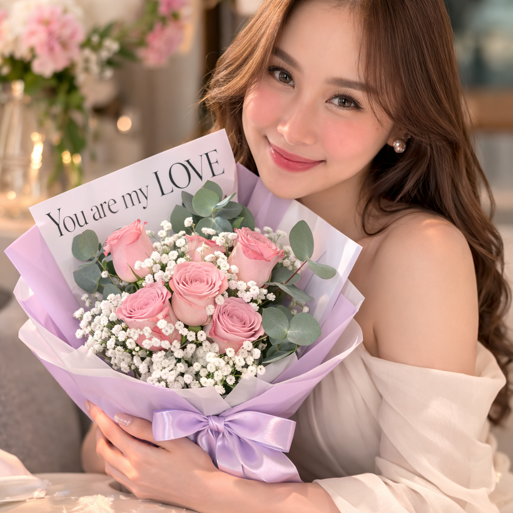 Mocha Drift (Roses, Baby's Breath) | Flower Bouquet