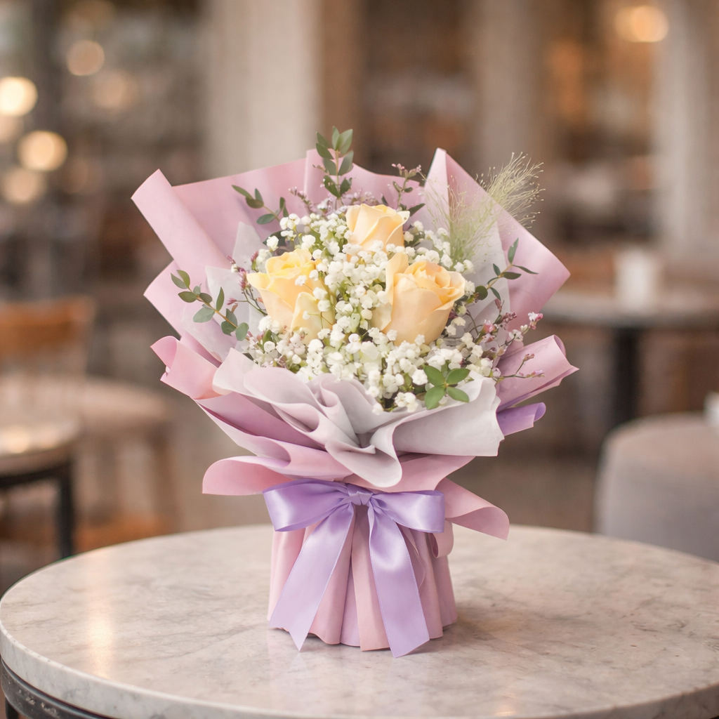 Mocha Serenade (Roses, Baby's Breath) | Flower Bouquet