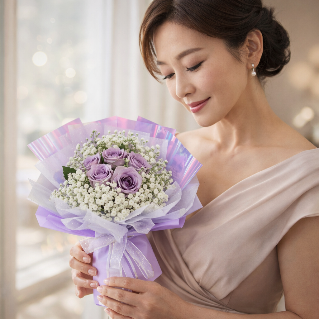 Moonlight Drape (Roses, Baby's Breath) | Flower Bouquet