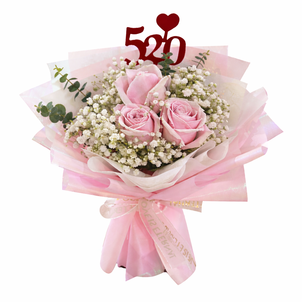 Pink Whispers (Roses, Baby's Breath) | Fresh Bouquet