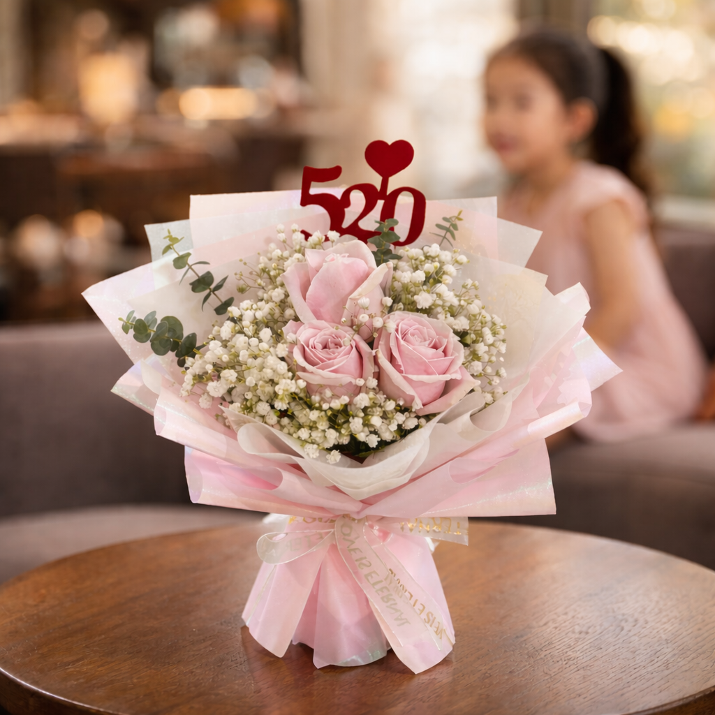Pink Whispers (Roses, Baby's Breath) | Fresh Bouquet