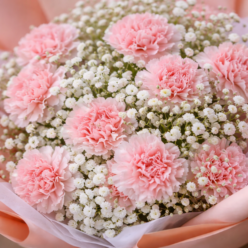 Powder Embrace (Roses, Carnations, Baby's Breath) | Fresh Flower Bouquet