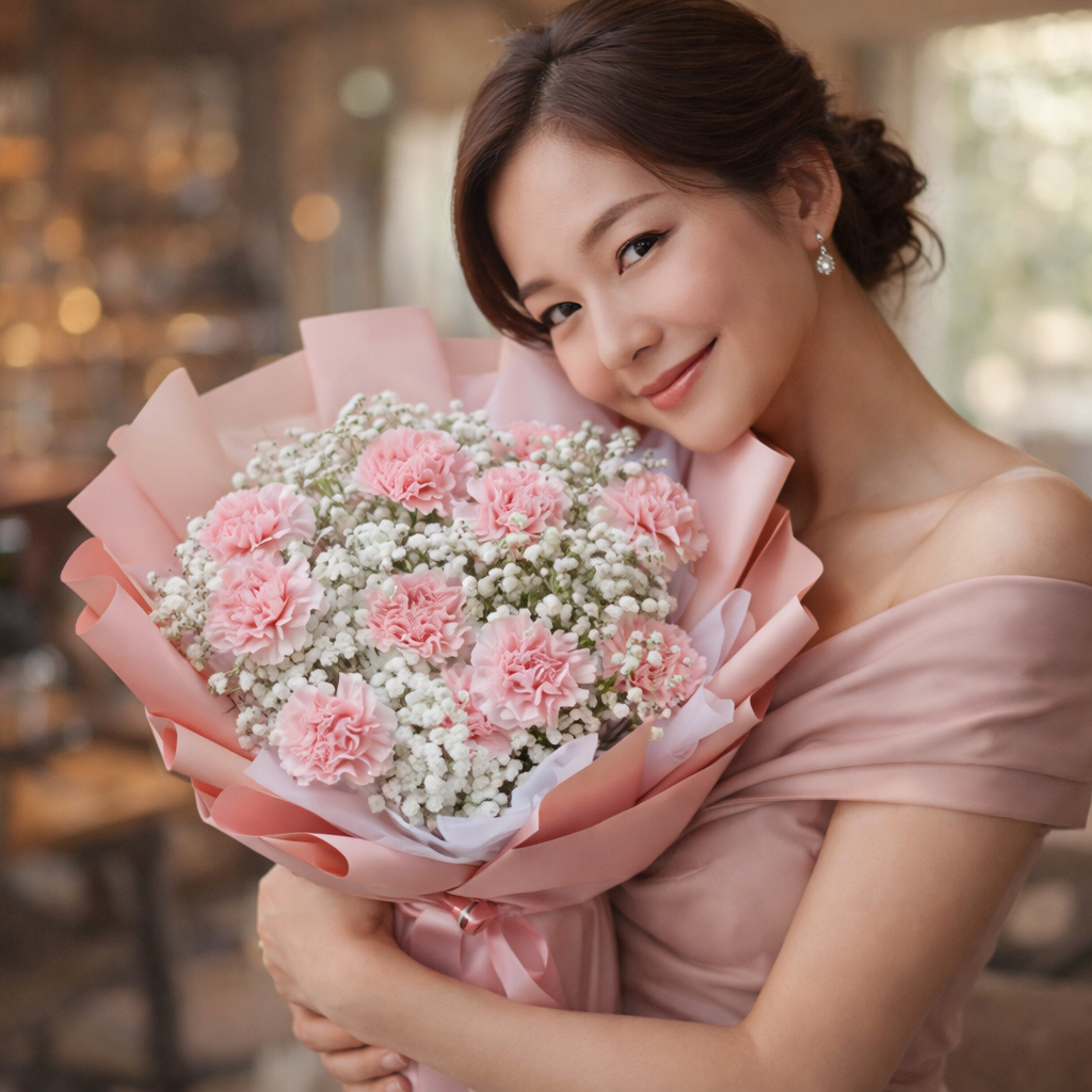 Powder Embrace (Roses, Carnations, Baby's Breath) | Fresh Flower Bouquet