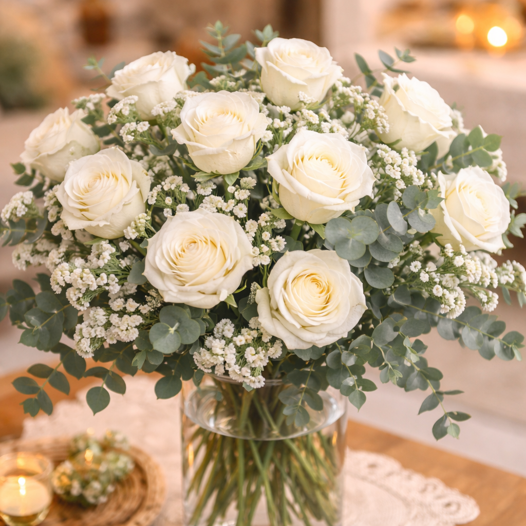 Pure Serenade (White Roses) | Vase Flower Arrangement