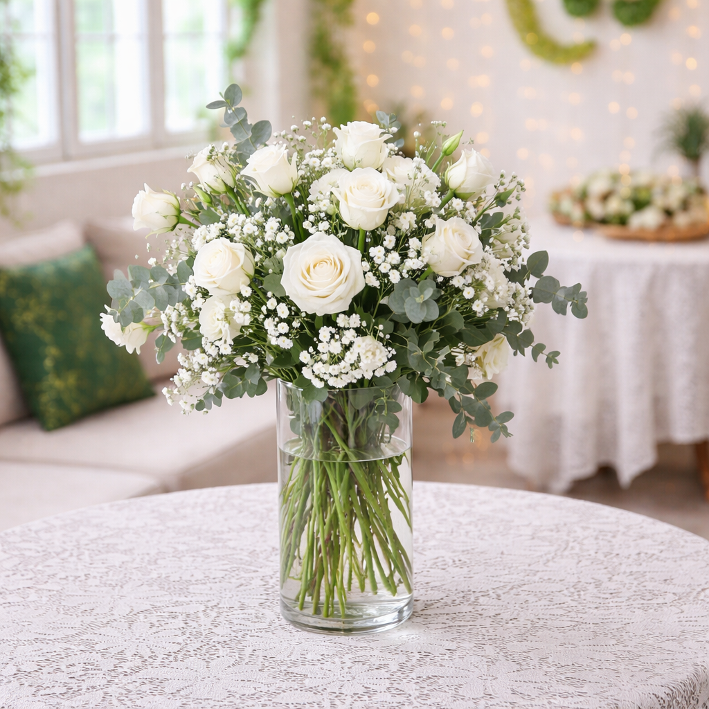 Pure Serenade (White Roses) | Vase Flower Arrangement