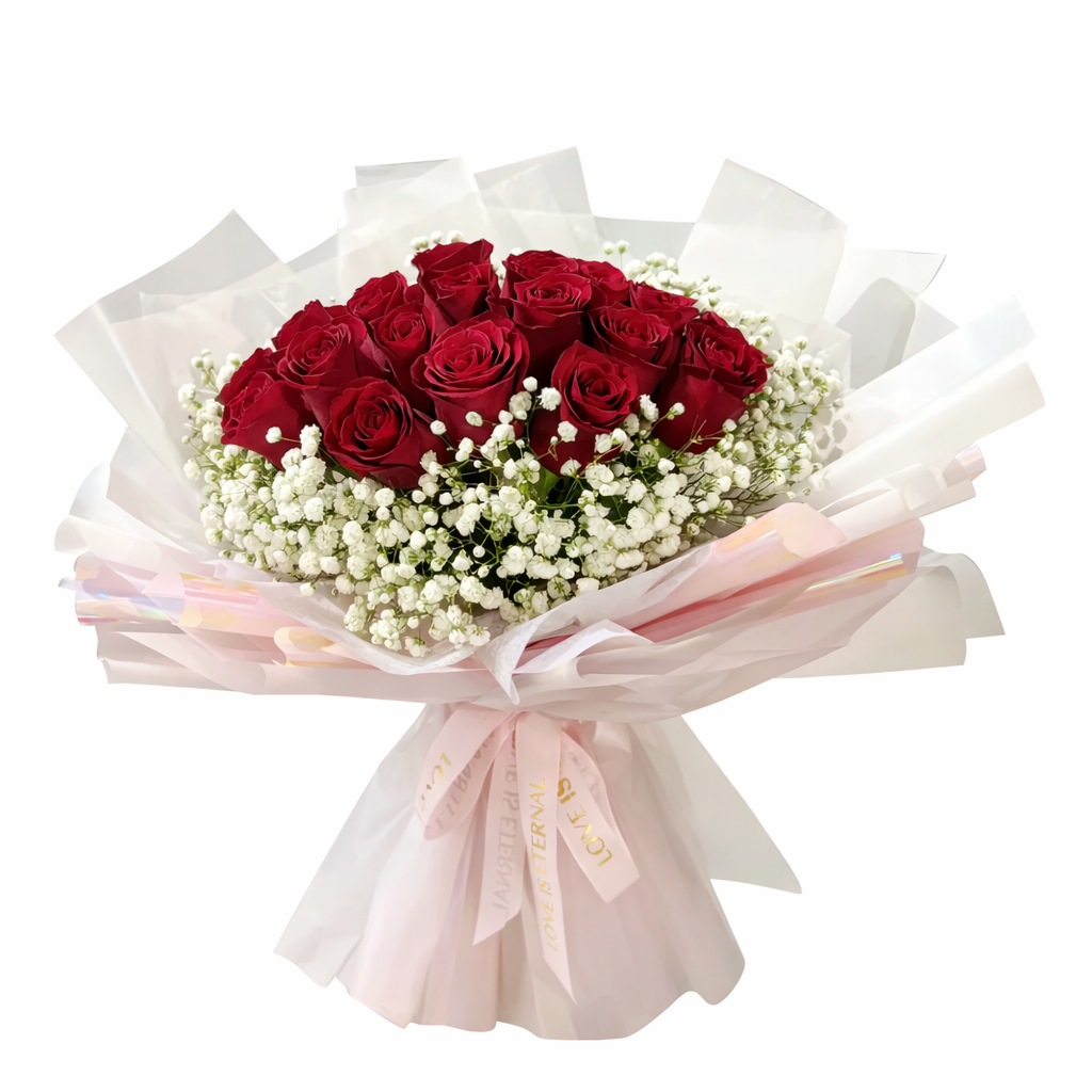 Red Velvet Whirl (Roses, Baby's Breath) | Flower Bouquet