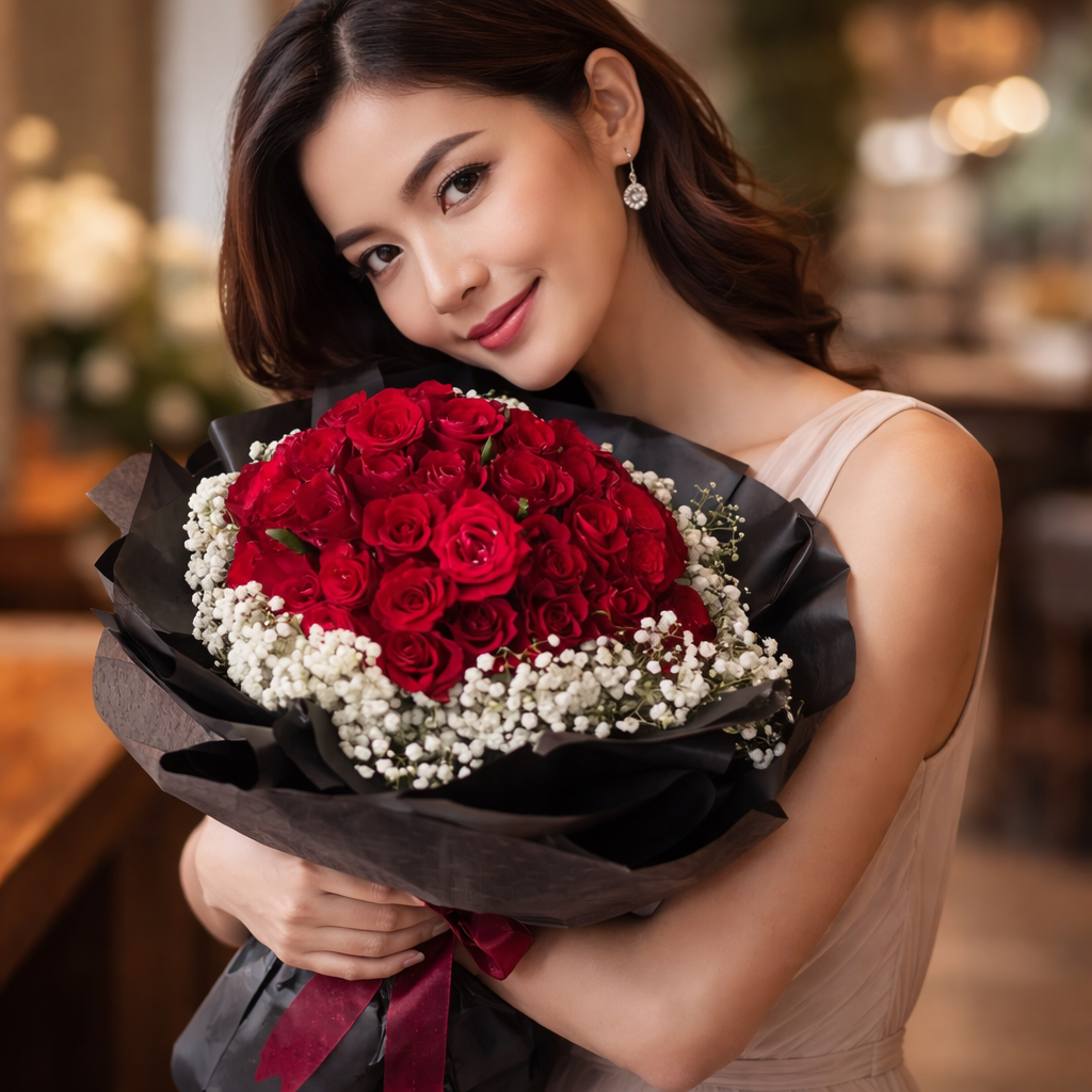Royal Ember (Roses, Baby's Breath) | Flower Bouquet