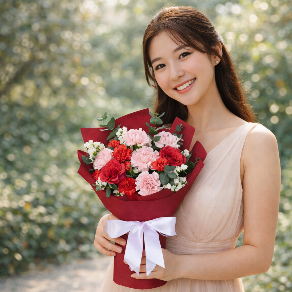 Scarlet Grace (Carnations, Roses, Statice) | Flower Bouquet