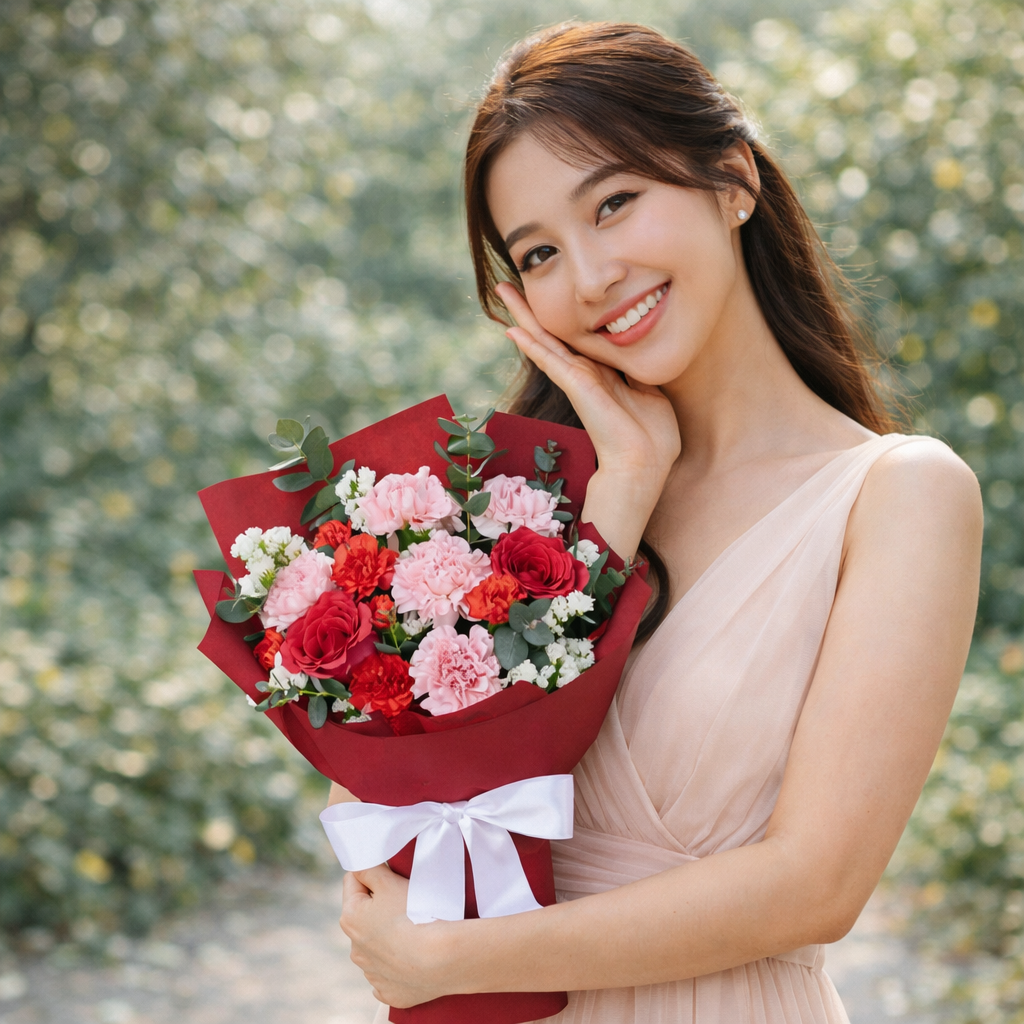 Scarlet Grace (Carnations, Roses, Statice) | Flower Bouquet
