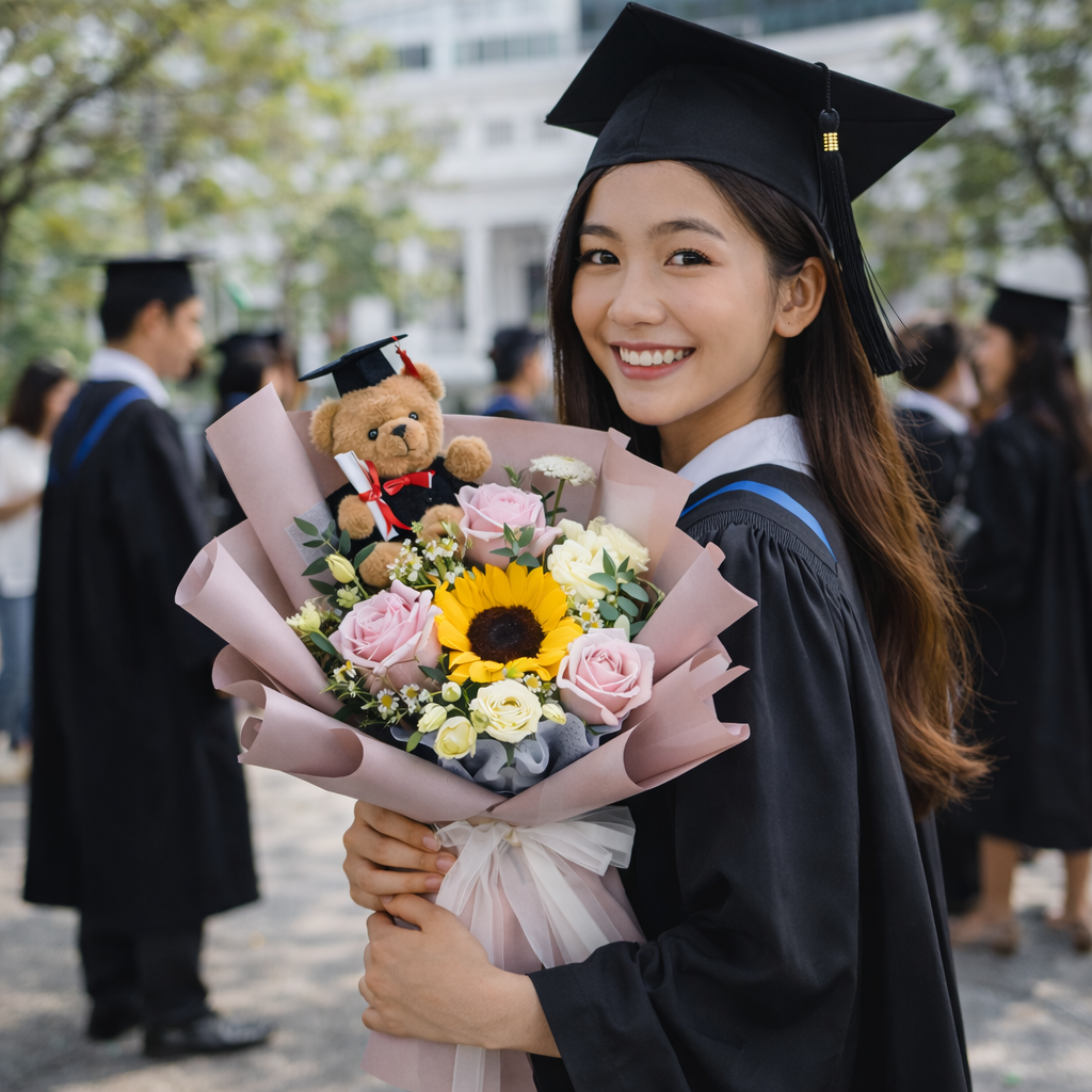 Scholar Bloom (Sunflower, Roses, Eustoma) | Fresh Flower Bouquet