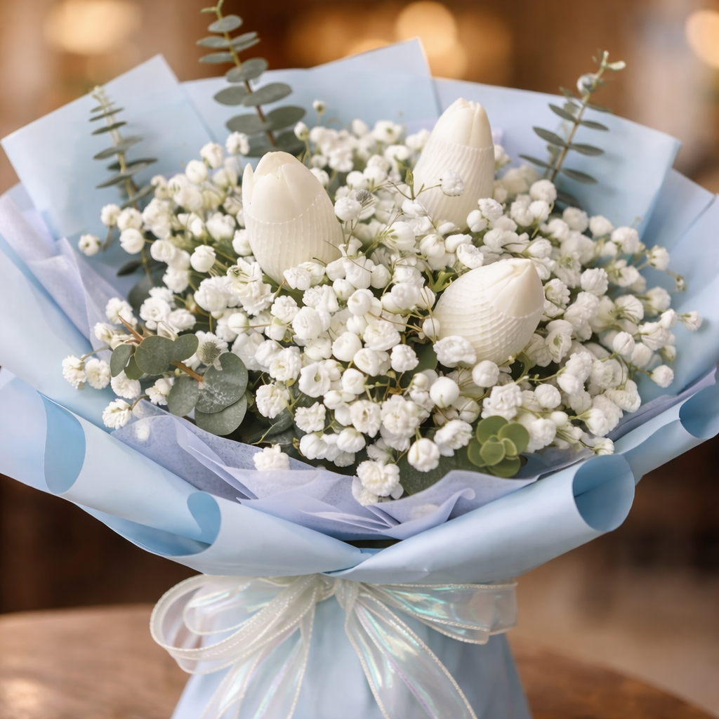 Snow Whisper (Tulips, Baby's Breath) | Flower Bouquet