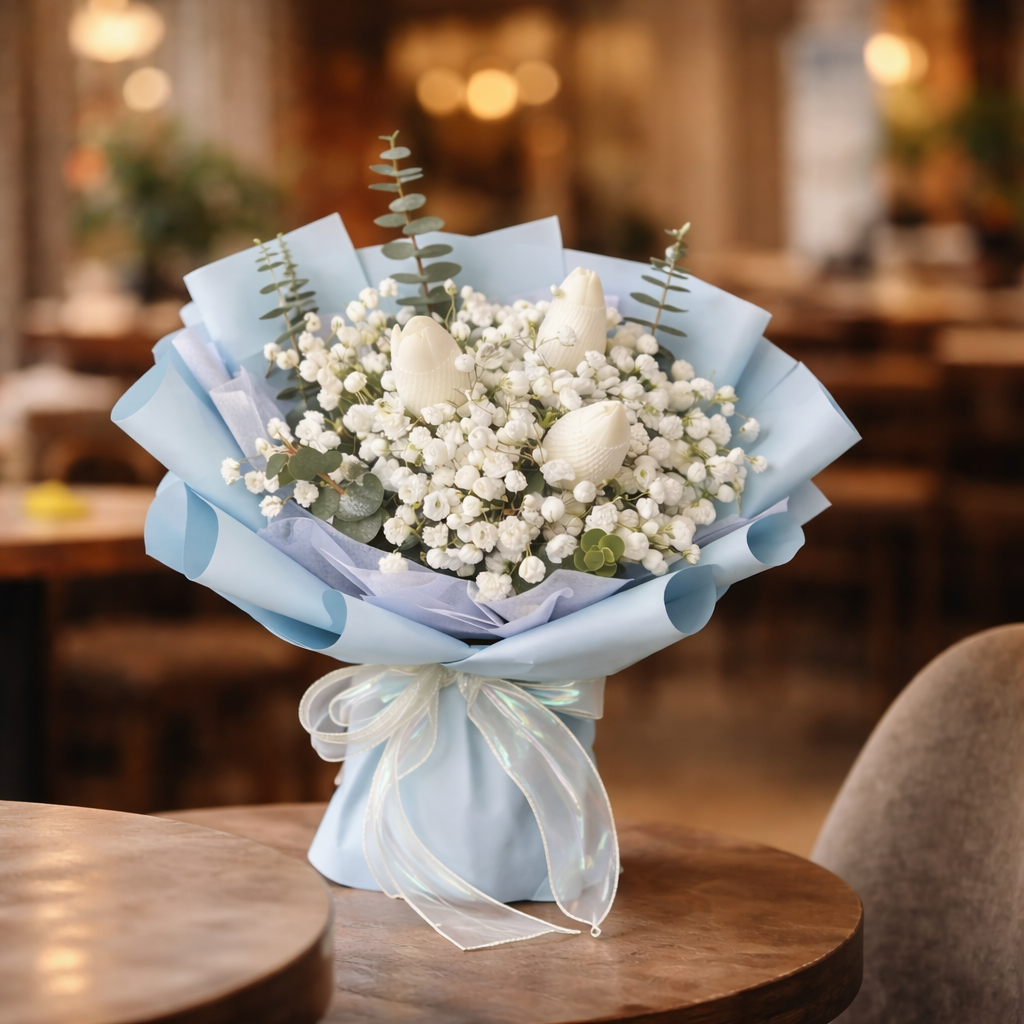 Snow Whisper (Tulips, Baby's Breath) | Flower Bouquet