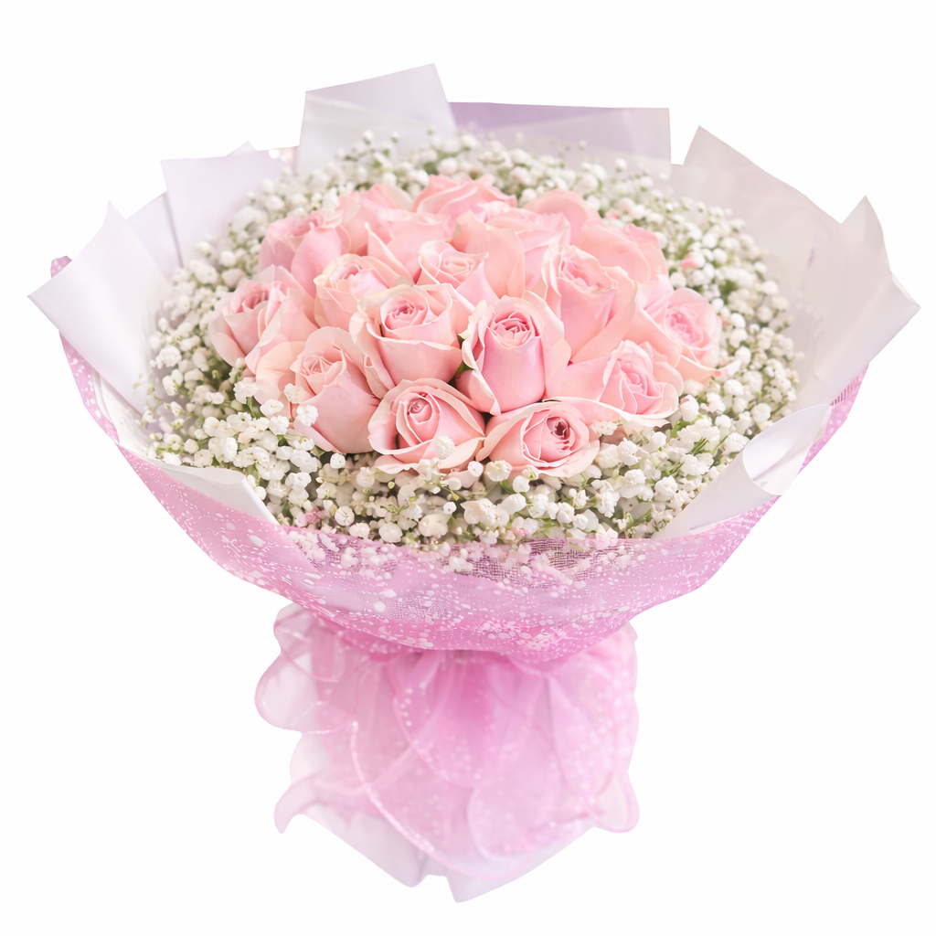 Sugar Cloud (Pink Roses, Baby’s Breath) | Fresh Flower Bouquet